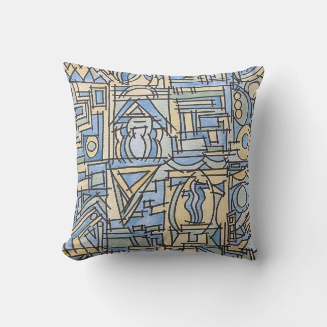 Coussin Rythme En Bleu-Funky Géométrique Moderne (Recto)