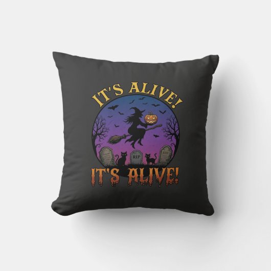 Coussin Sa Sorcière d'Halloween Citrouille Chat Noir Tombe (Recto)