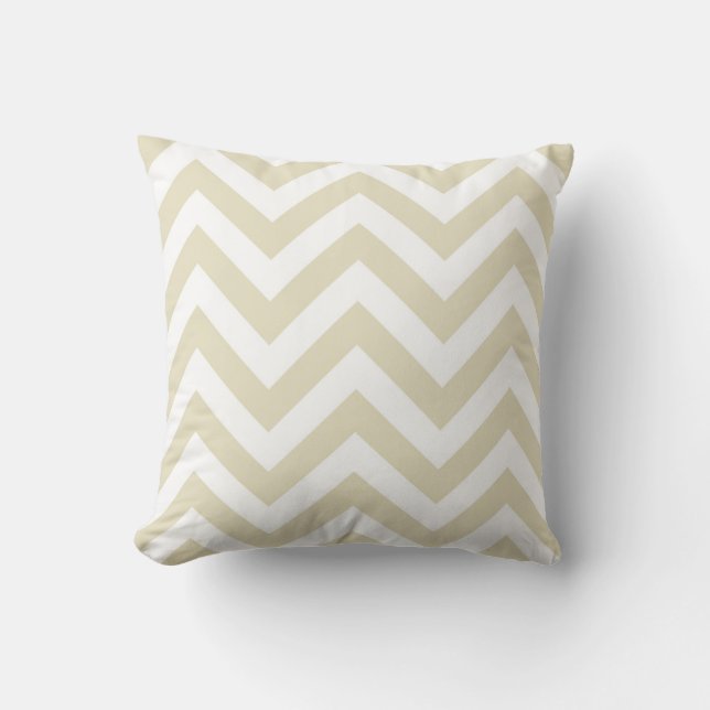 Coussin Sable Beige Blanc Grand Motif Chevron ZigZag (Recto)