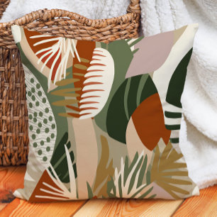 Coussin Sable de rouille vert olive Brown Tropical Abstrai