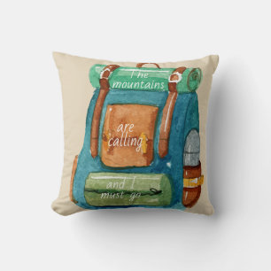 Coussin Sac à dos aquarelle et devis de montagne