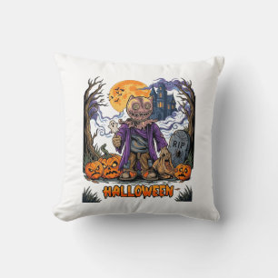 Coussin Sac de bonbons épouvantail d'Halloween Citrouilles