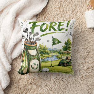 Coussin Sac de golf et chariot avec décor de golfeur devan