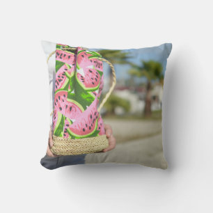 Coussin Sac imprimé melon d'eau rose et verte