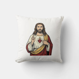 Coussin Sacré-Cœur Jésus Gravure Vintage Art Vectoriel_1