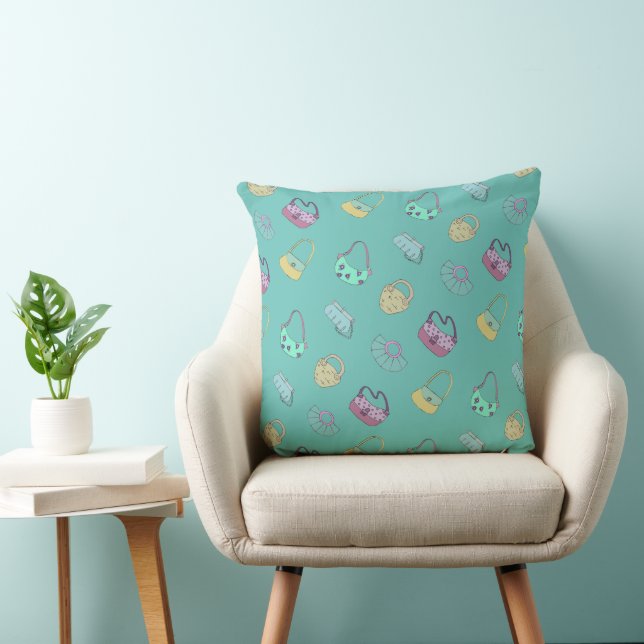 Coussin Sacs à main mignonne Doodles Motif Turquoise (Chaise)