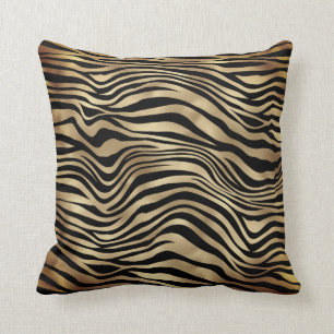 Coussin Safari Africain Black Gold Zebra Animal Skin Sepia