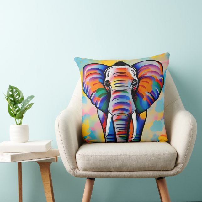 Coussin Safari africain coloré éléphant (Chaise)
