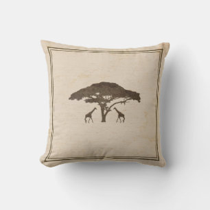 Coussin Safari Africain Deux Girafes & Arbre Vintage Jungl
