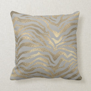 Coussin Safari African Gold Glam Zebra Animal Skin Grey