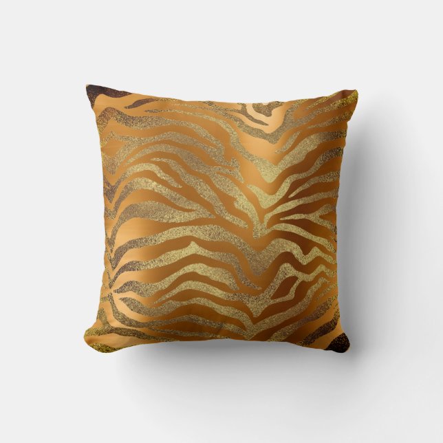 Coussin Safari African Gold Glam Zebra Animal Skin Mustard (Recto)