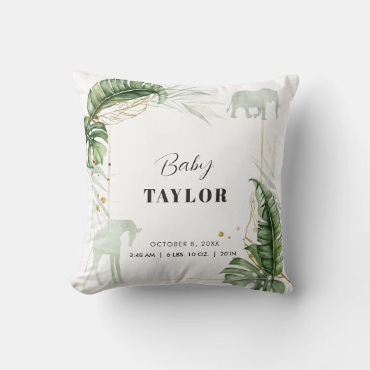 Coussin Safari aquarelle girafe éléphant Baby Shower (Recto)