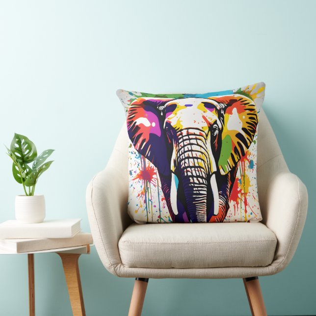 Coussin Safari Elephant Art Rainbow Peinture africaine (Chaise)