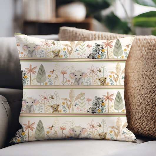 Coussin Safari Elephant Lion Zebra Jungle Foliage Baby Boy
