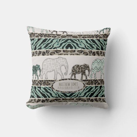 Coussin Safari Elephants Baby Boy Nursery Leopard Zebra (Recto)