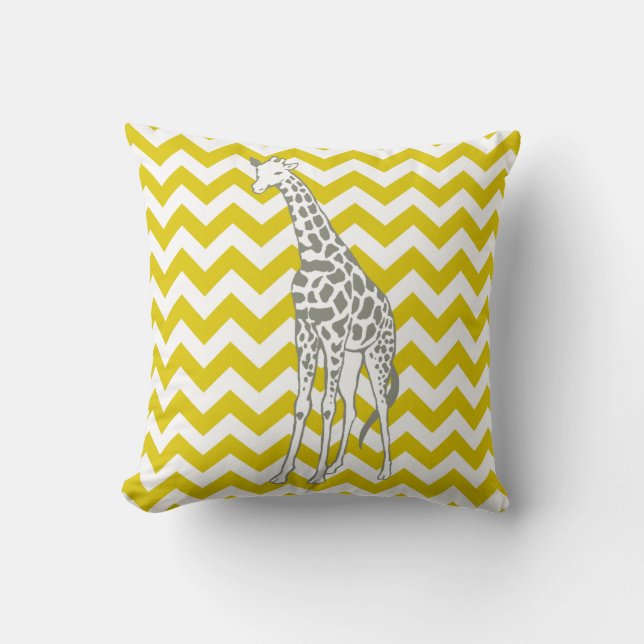 Coussin Safari Golden Poppy Chevron avec Giraffe Pop Art (Recto)