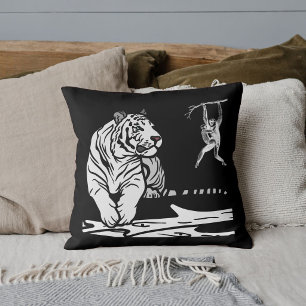Coussin Safari Graphique Faune Grand Chat Tigre Blanc Noi