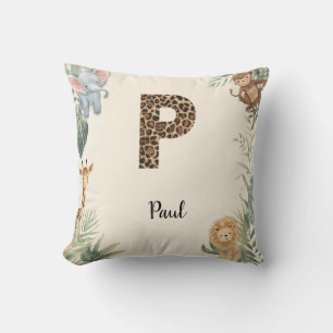 Coussin Safari Jungle Monogramme Personnalisé de Prénom P