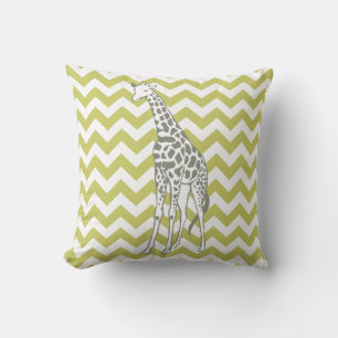 Coussin Safari kaki Chevron avec la girafe d'art de bruit