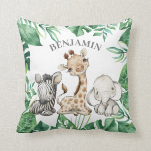 Coussin Safari sauvage mignonne Jungle Animaux Verdure