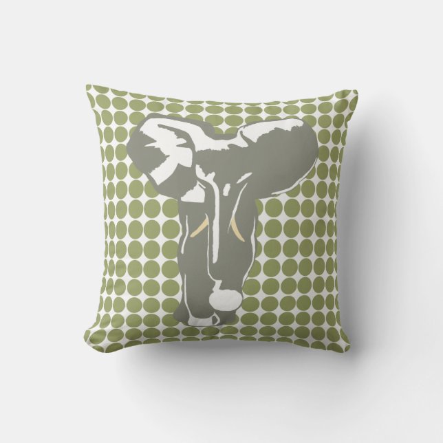 Coussin Safari vert point avec Pop Art Elephant (Recto)