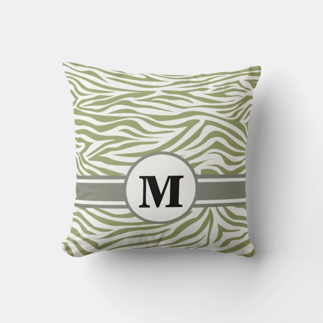 Coussin Safari vert Zebra avec Monogramme (Recto)