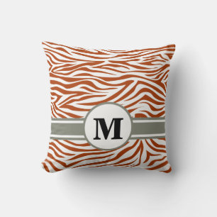 Coussin Safari Zèbre Rouge Rouille avec Monogramme
