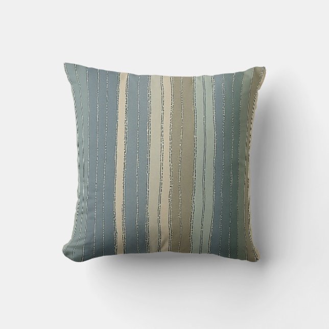 Coussin Sage bleu sarcelle et rayures beige (Recto)