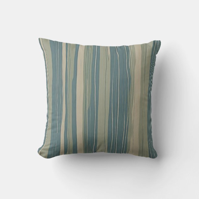 Coussin Sage bleu sarcelle et rayures beige (Recto)