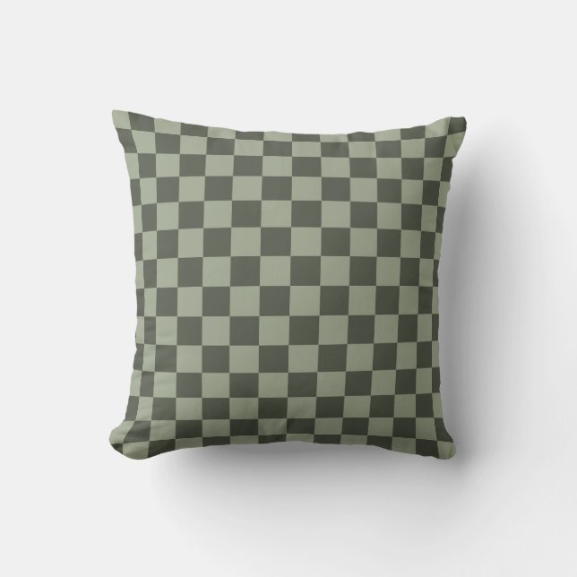 Coussin Sage Dark Green Checker Checkerboard Checkered (Recto)