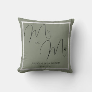 Coussin Sage et Mariage argenté sophistiqués