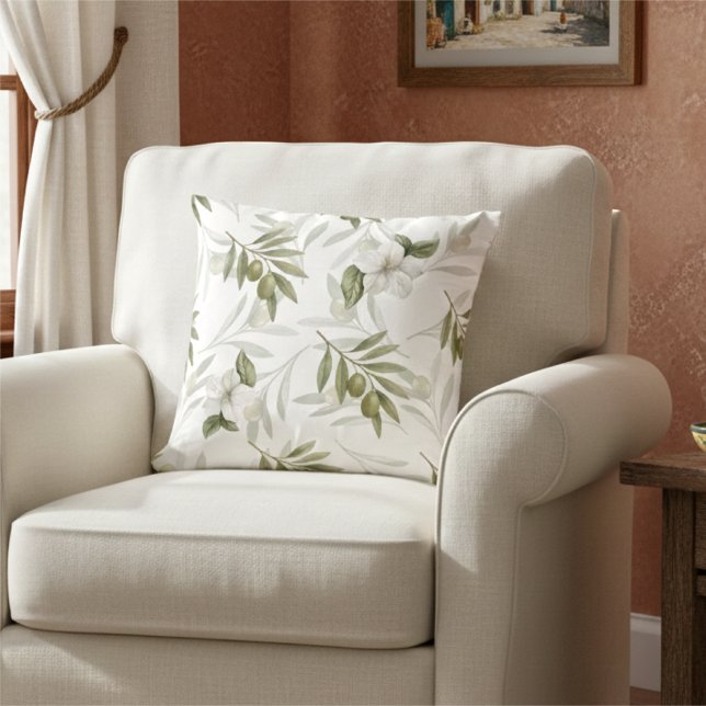 Coussin Sage Éternel Olive Aquarelle Chic (Créateur téléchargé)