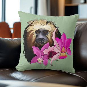 Coussin Sage Floral Tamarin Lion à Tête Dorée Singe