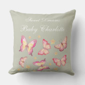 Coussin Sage Green Baby Girl Name Pink Butterfly Nursery (Recto)
