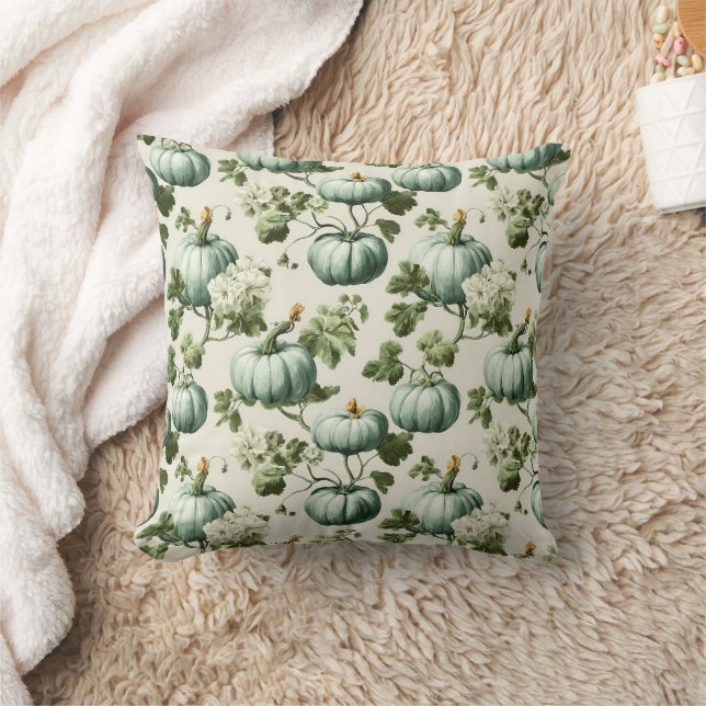 Coussin Sage Green Citrouilles et fleurs d'automne (Couverture)