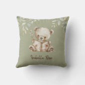 Coussin Sage Green Cute Storybook Nom de l'ours (Verso)