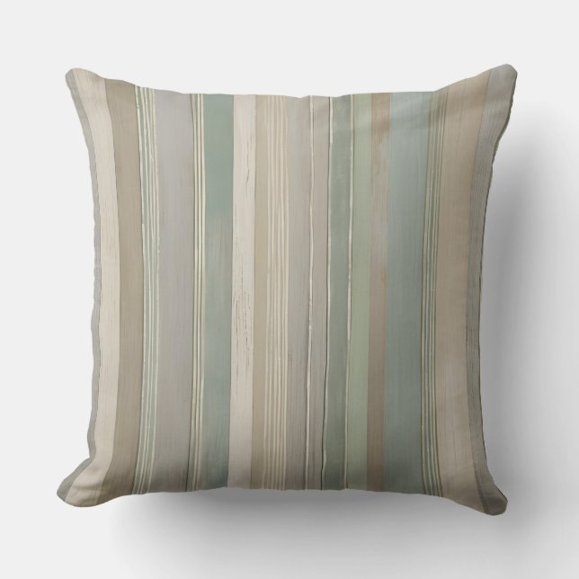 Coussin Sage Green Dusty Blue Taupe Grey Farmhouse Stripe (Recto)