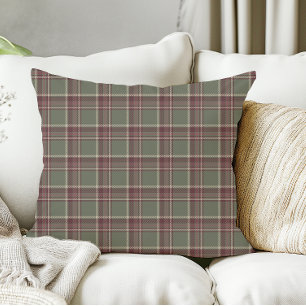 Coussin Sage Green et Purple Berry foncé Noël Plaid