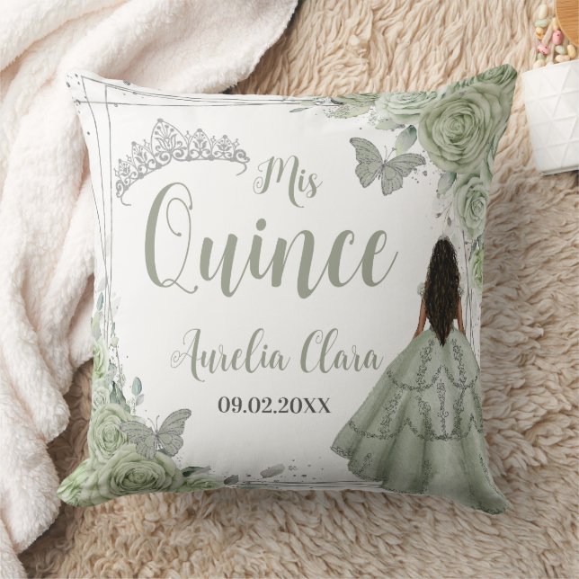 Coussin Sage Green Floral Brown fille Argent 15 Quinceañer (Couverture)