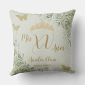 Coussin Sage Green Floral Quinceanera Papillons d'annivers (Verso)