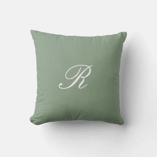 Coussin Sage Green Monogramme Mariage initial Cadeau Favor (Recto)