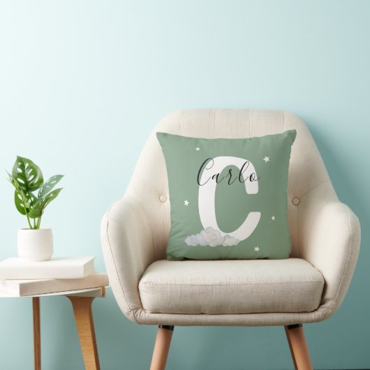Coussin Sage Green Personalized Baby Name Pillow Custom (Chaise)