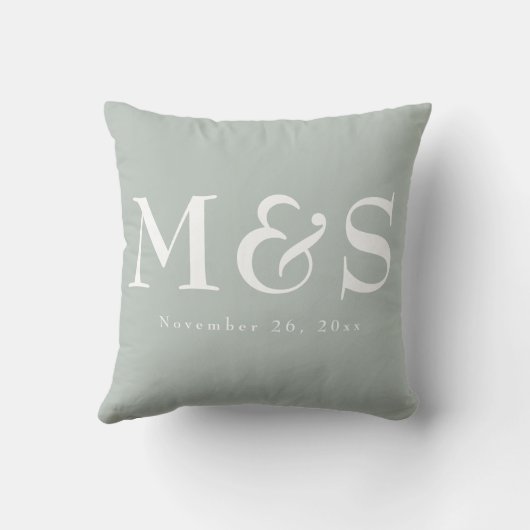 Coussin Sage Green Simple Moderne Chic Mariage Script (Verso)