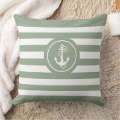 Coussin Sage-Green & White Stripes Ancre nautique (Couverture)