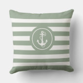 Coussin Sage-Green & White Stripes Ancre nautique (Verso)