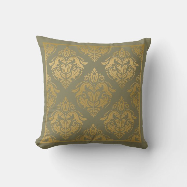 Coussin Sage Reen & Gold Damas géométriques (Recto)