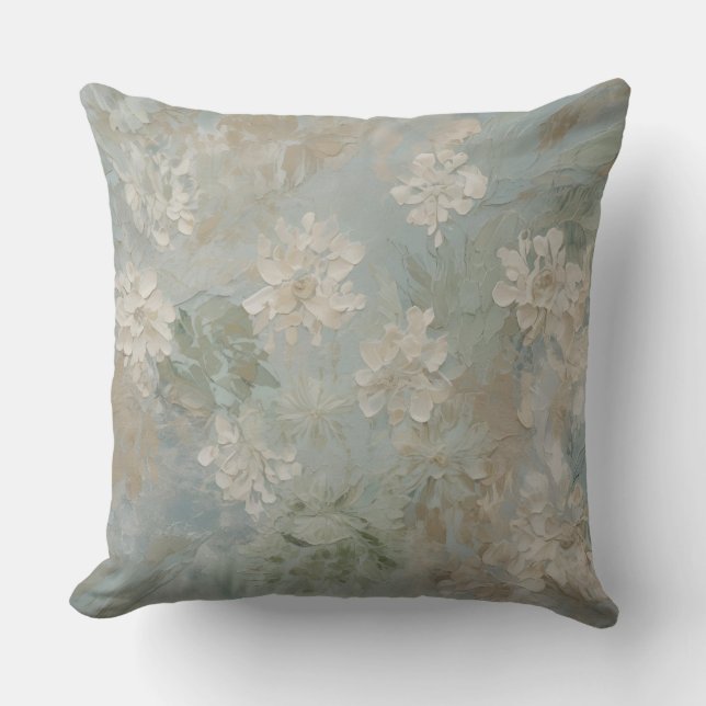 Coussin Sage Vert Bleu Turquoise Floral Beige (Recto)