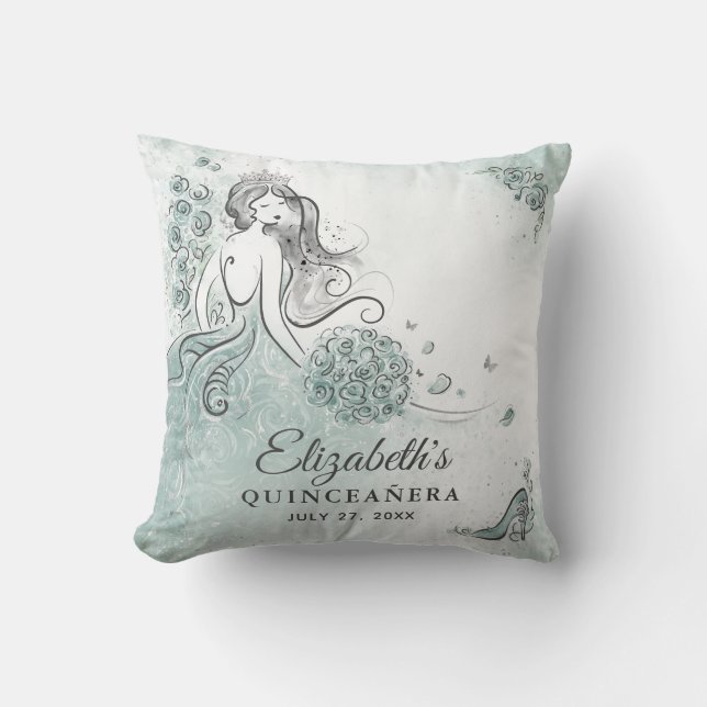 Coussin Sage Vert Clair Turquoise Vert de Mer Quinceanera  (Recto)