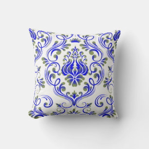 Coussin Sage vert et bleu Damask motif floral élégant
