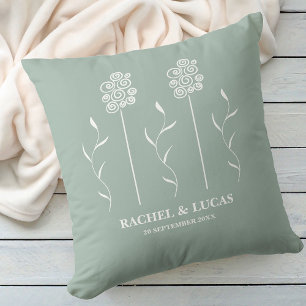 Coussin Sage Vert minimaliste Courlis Floral